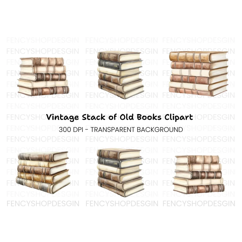 Vintage Book Stacks Clipart Bundle