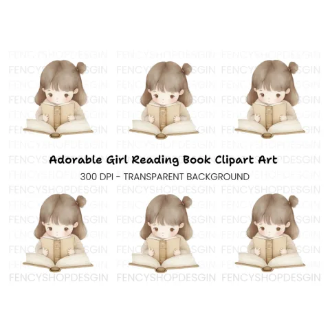Cute Girl Reading Book Clipart Bundle
