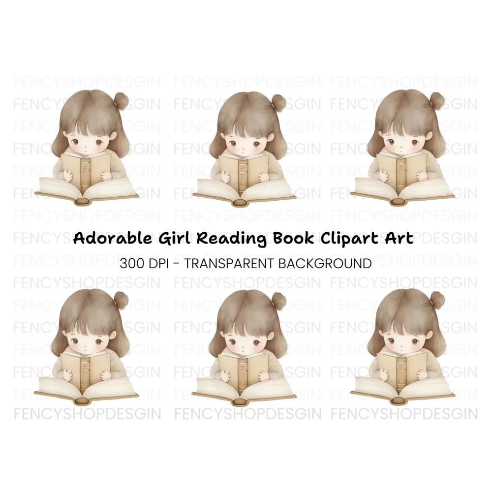 Cute Girl Reading Book Clipart Bundle