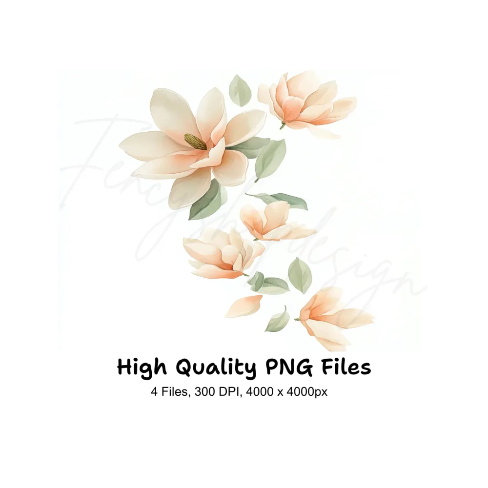 Magnolia Blossom Clipart Bundle