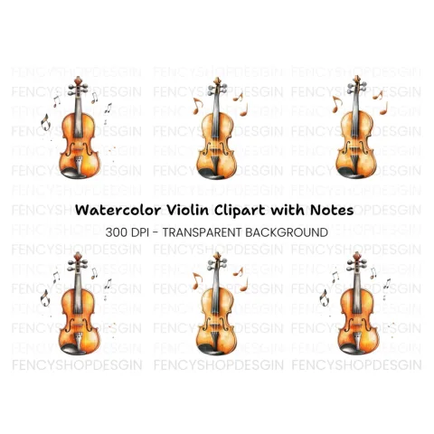Hand Drawn Violin with Notes Clipart Bundle