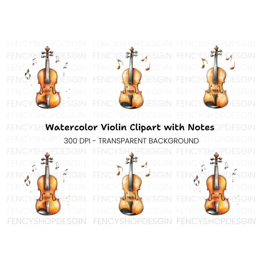 Hand Drawn Violin with Notes Clipart Bundle
