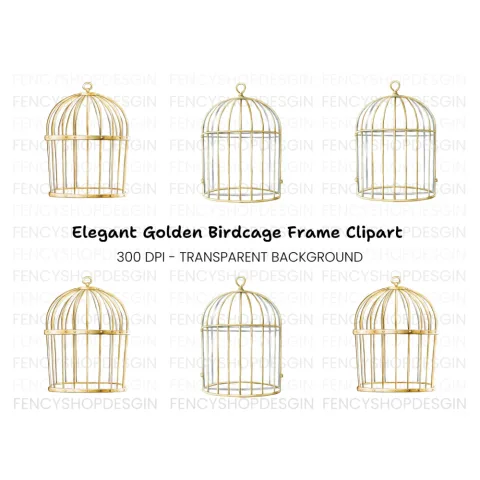 Elegant Golden Bird Cages Clipart Bundle