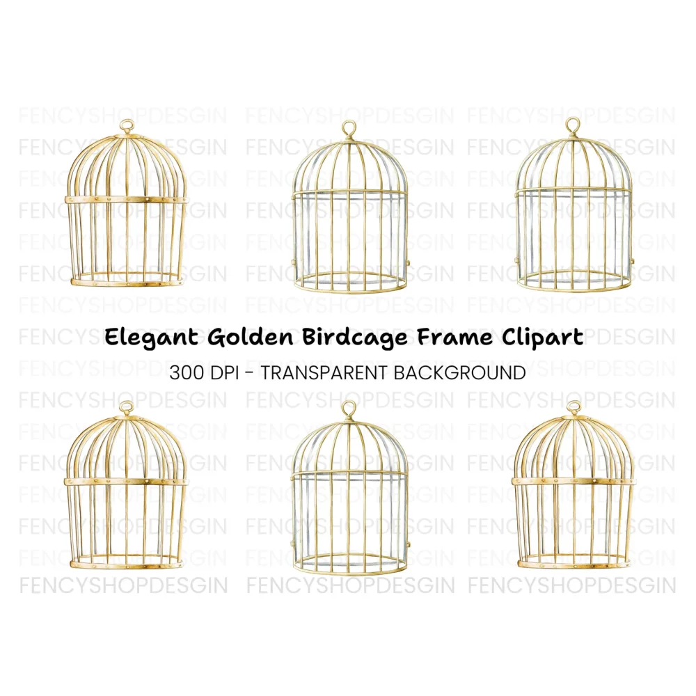 Elegant Golden Bird Cages Clipart Bundle