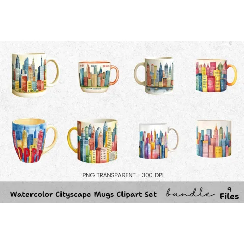 Cityscape Mugs Clipart Bundle