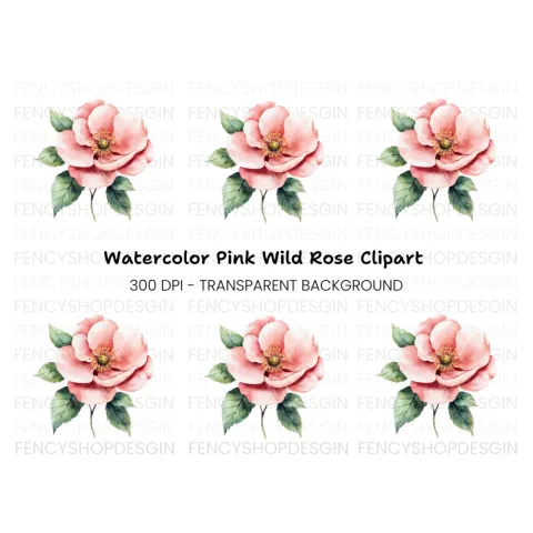 Pink Wild Rose Clipart Bundle