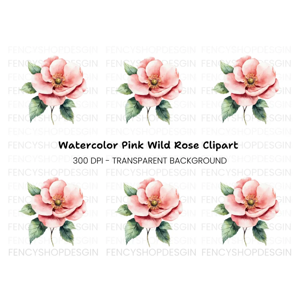 Pink Wild Rose Clipart Bundle
