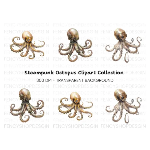 Steampunk Octopus Clipart Bundle
