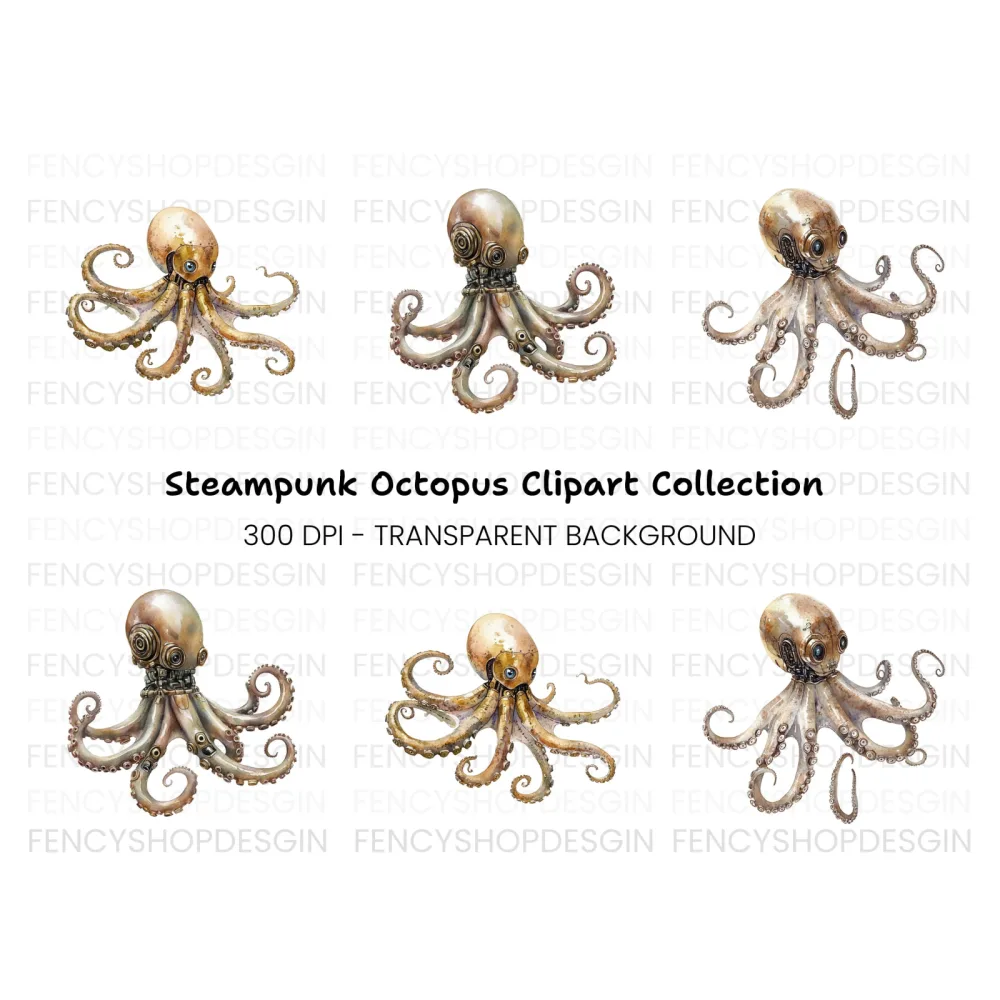 Steampunk Octopus Clipart Bundle