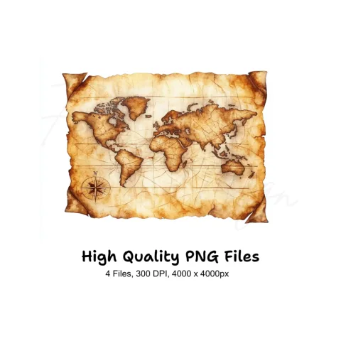 Vintage World Map Clipart Bundle