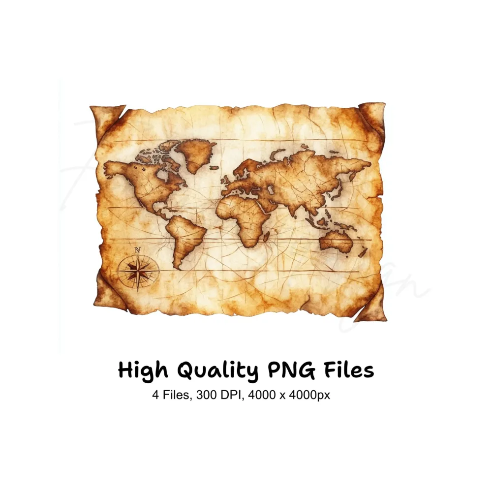 Vintage World Map Clipart Bundle