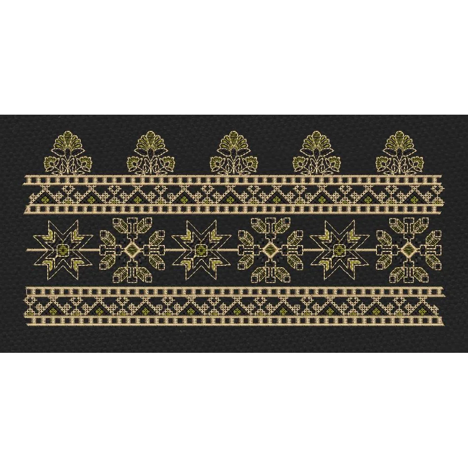 Gold And Green Geometric Endless Border Embroidery Design