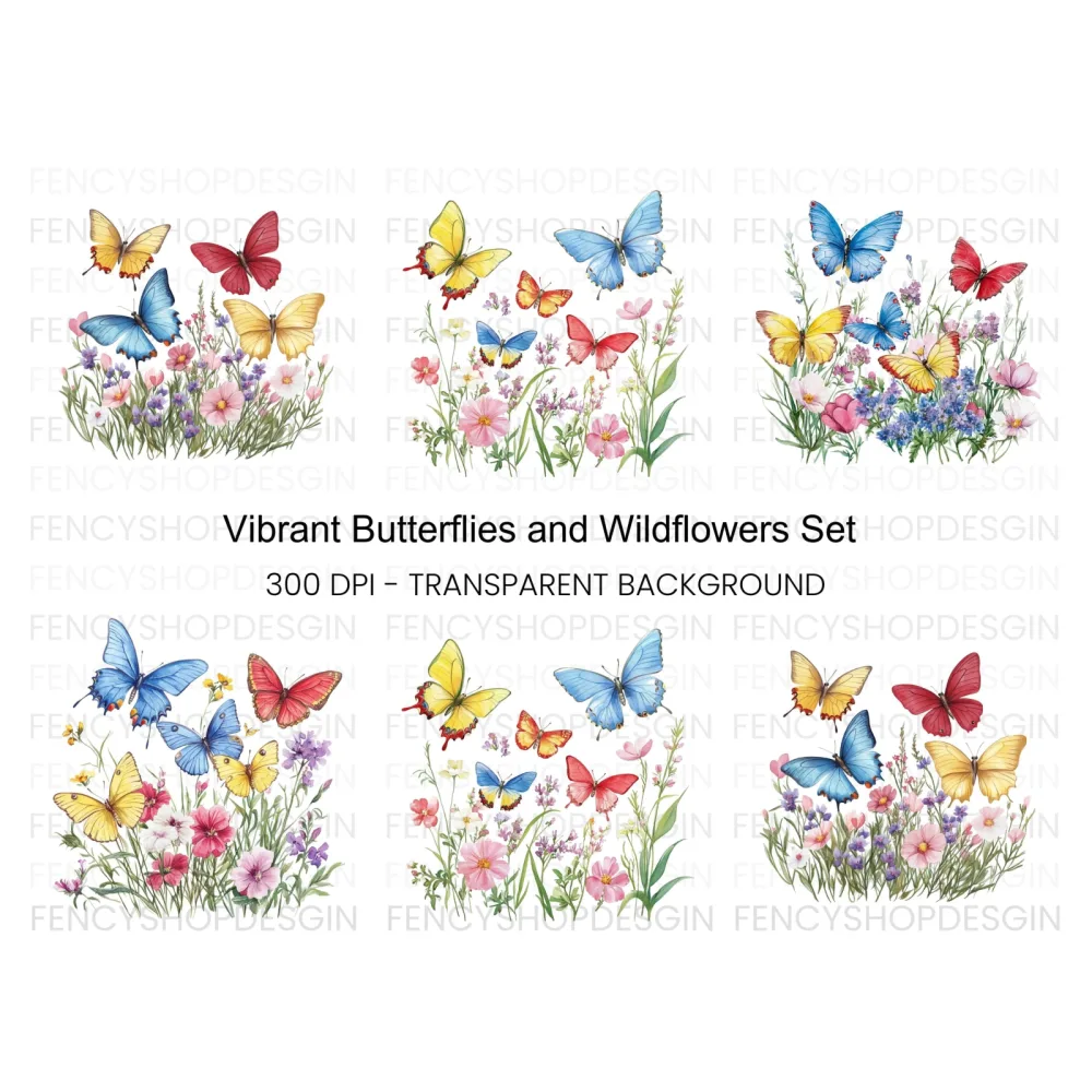 Colorful Butterflies and Flowers Clipart Bundle