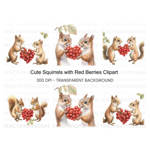 Adorable Squirrels with Berries Clipart Bundle