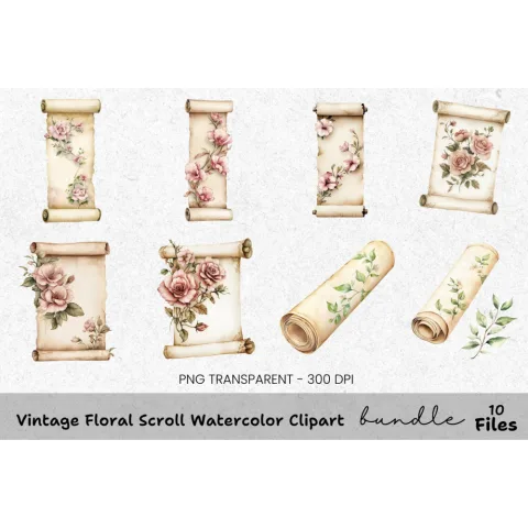 Vintage Floral Scroll Clipart Bundle