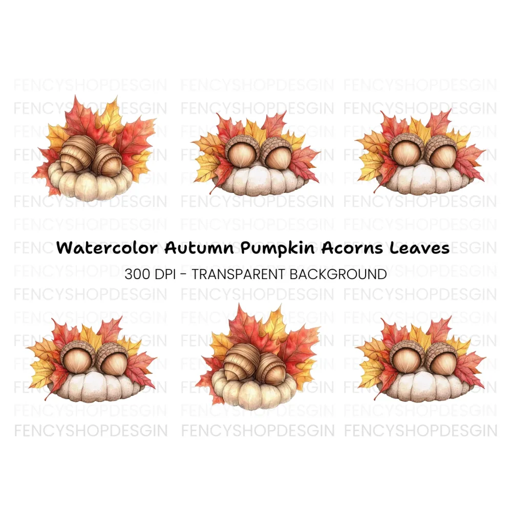 Fall Pumpkin and Acorn Leaves Clipart Bundle