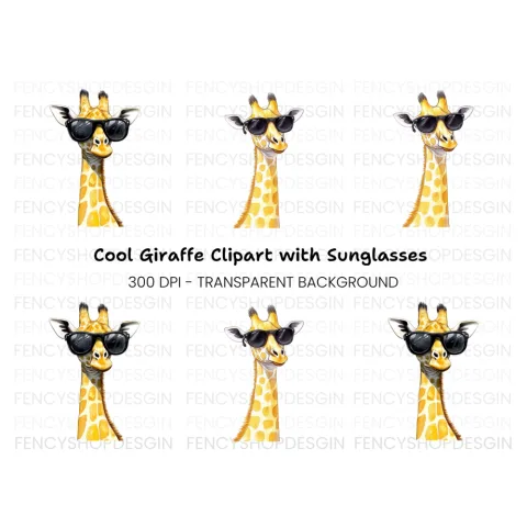 Cool Giraffe With Sunglasses Clipart Bundle