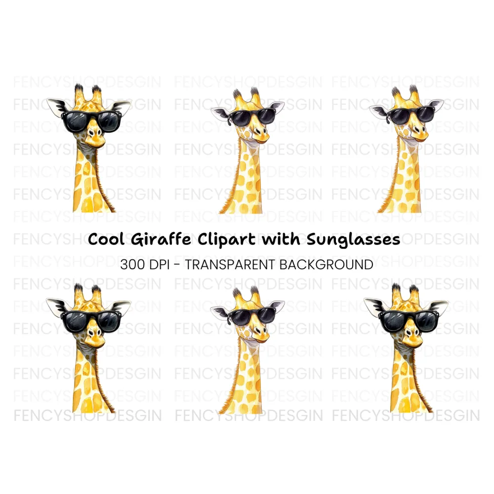 Cool Giraffe With Sunglasses Clipart Bundle