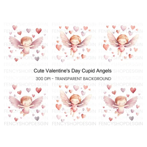 Cute Cupid Angels with Hearts Clipart Bundle