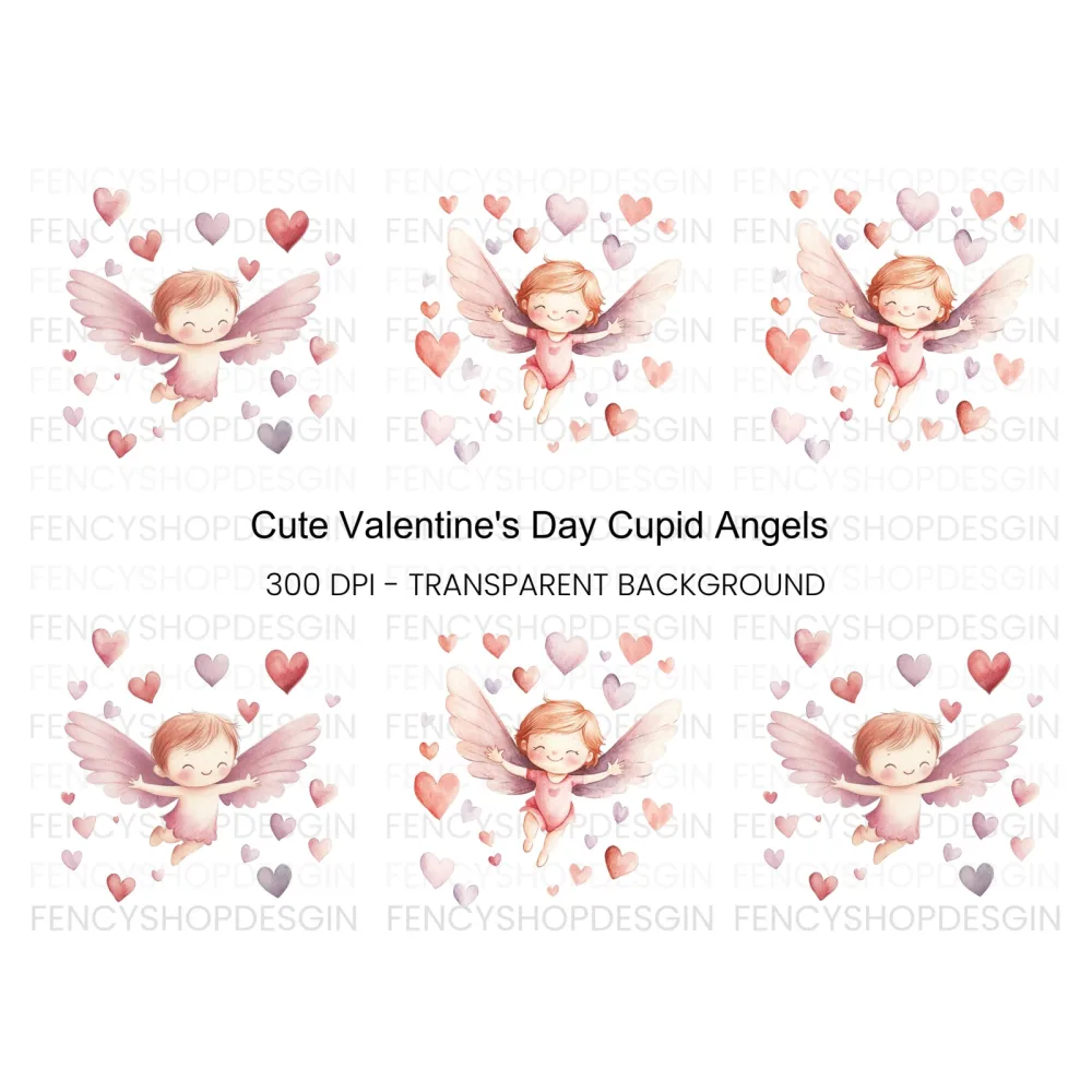 Cute Cupid Angels with Hearts Clipart Bundle