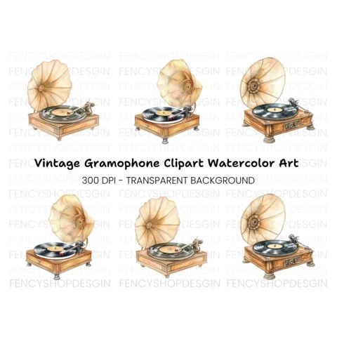 Retro Record Player Clipart Bundle