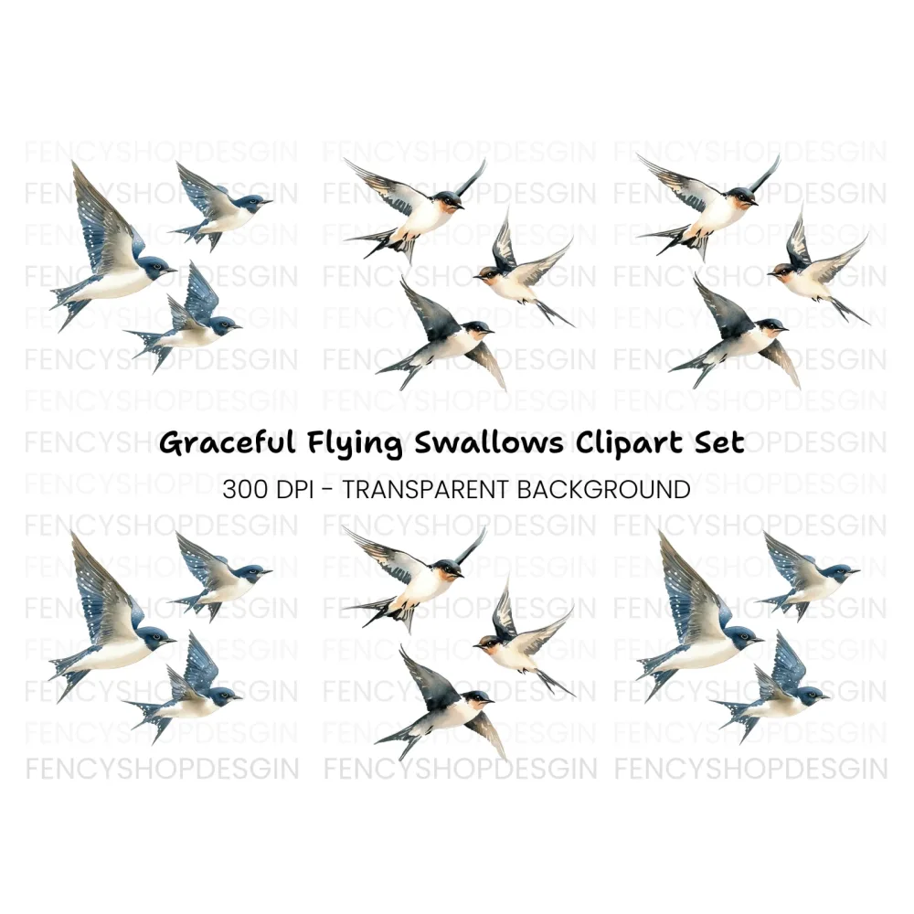 Graceful Swallows Flying Clipart Bundle