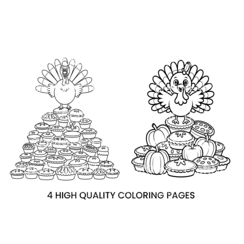 Cute Turkey on Pie Stack Coloring Books