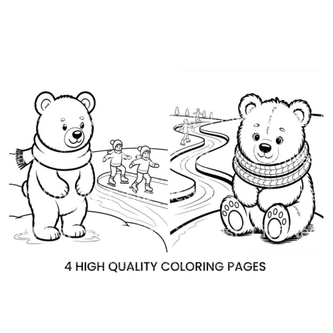 Adorable Winter Bear Ice Skating Coloring Books
