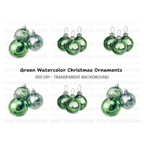 Green Christmas Ornaments Clipart Bundle