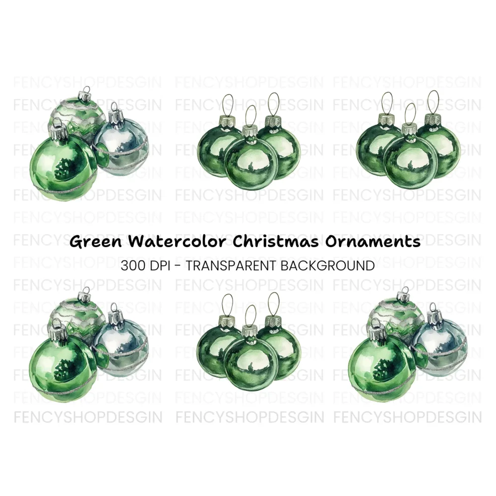 Green Christmas Ornaments Clipart Bundle