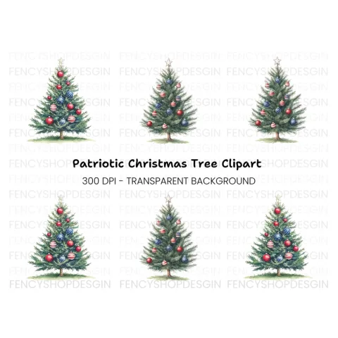 Patriotic Christmas Tree Clipart Bundle