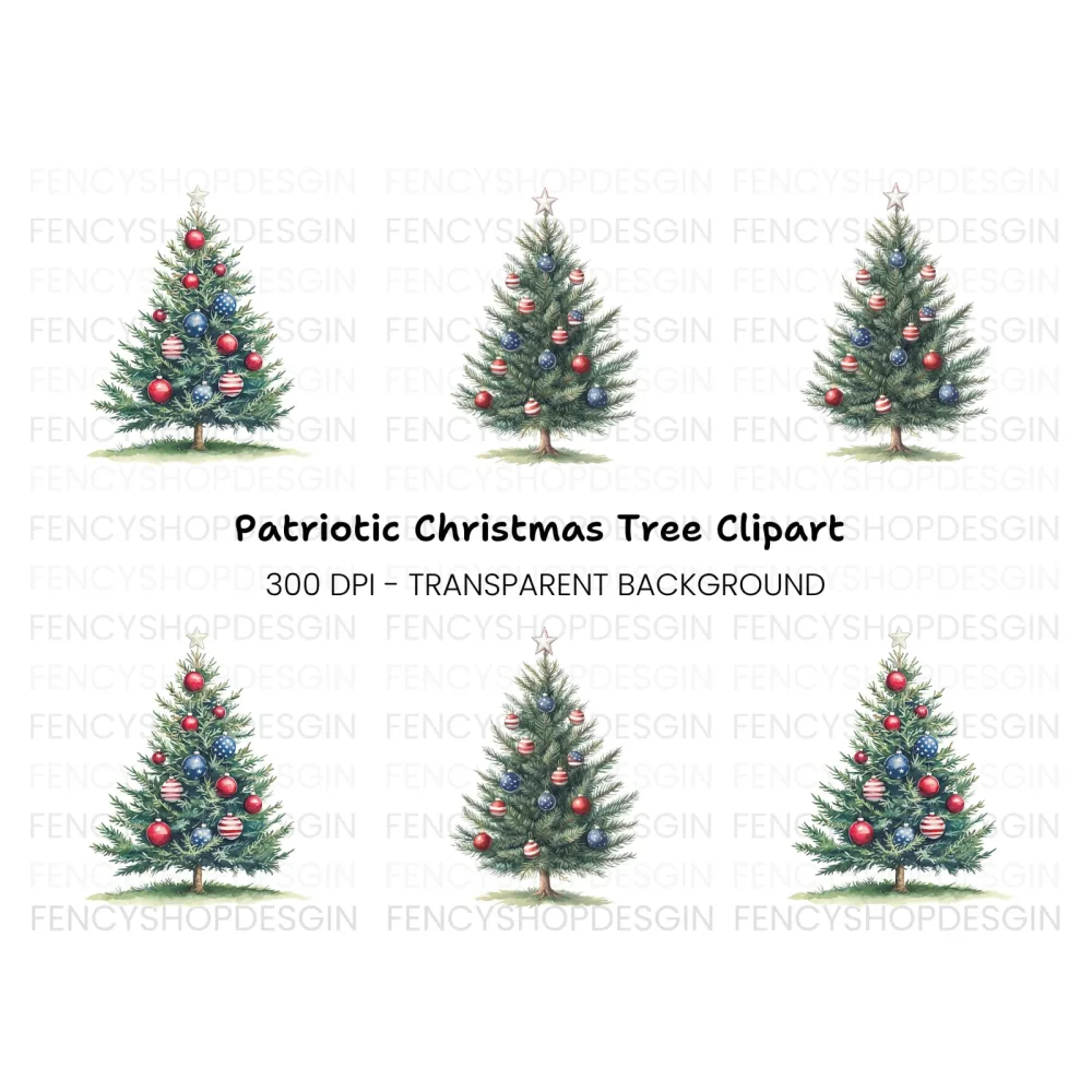 Patriotic Christmas Tree Clipart Bundle