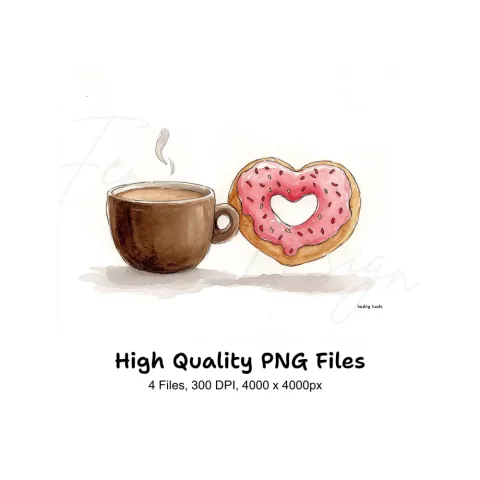 Coffee and Donut Love Clipart Bundle