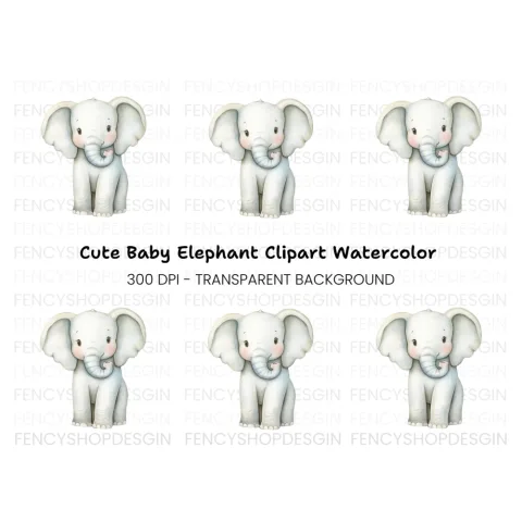 Cute Baby Elephant Clipart Bundle