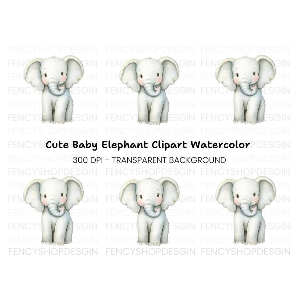 Cute Baby Elephant Clipart Bundle