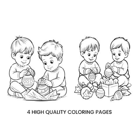 Toddlers Decorating Christmas Ornaments Coloring Books