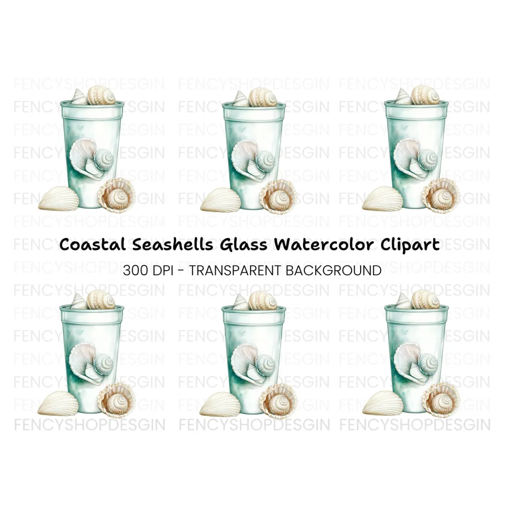 Seashells in Glass Clipart Bundle