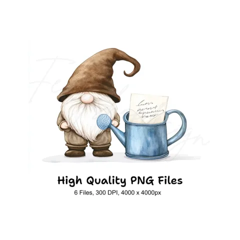 Cute Gnomes with Watering Cans Clipart Bundle