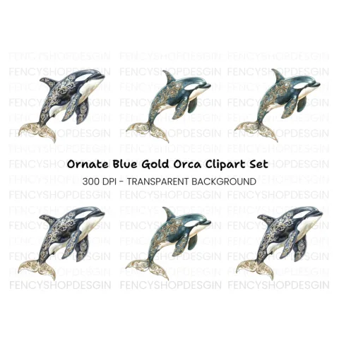 Elegant Orca Whale Clipart Bundle