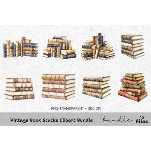 Vintage Book Stacks Clipart Bundle