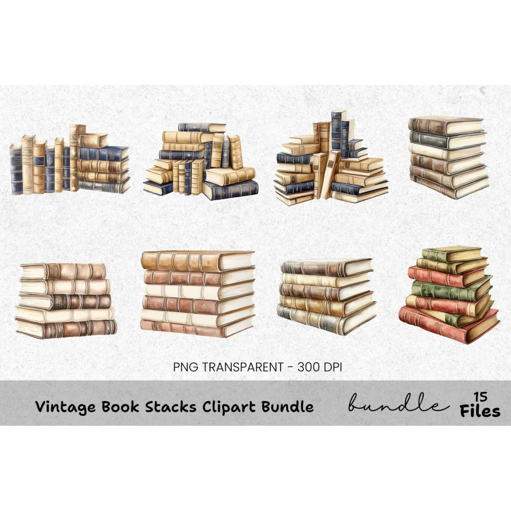 Vintage Book Stacks Clipart Bundle