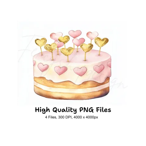 Heart Topped Birthday Cake Clipart Bundle