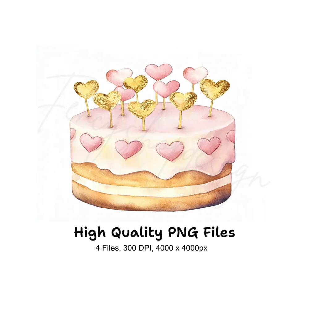 Heart Topped Birthday Cake Clipart Bundle