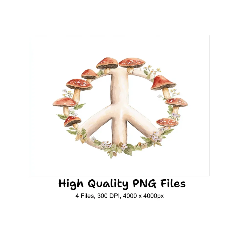 Mushroom Peace Sign Clipart Bundle