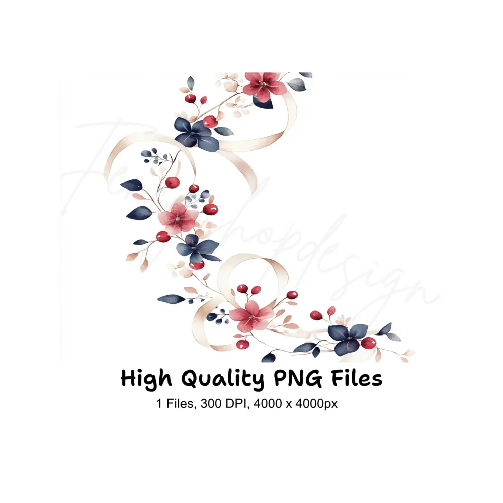 Floral Ribbon Corner Clipart Bundle