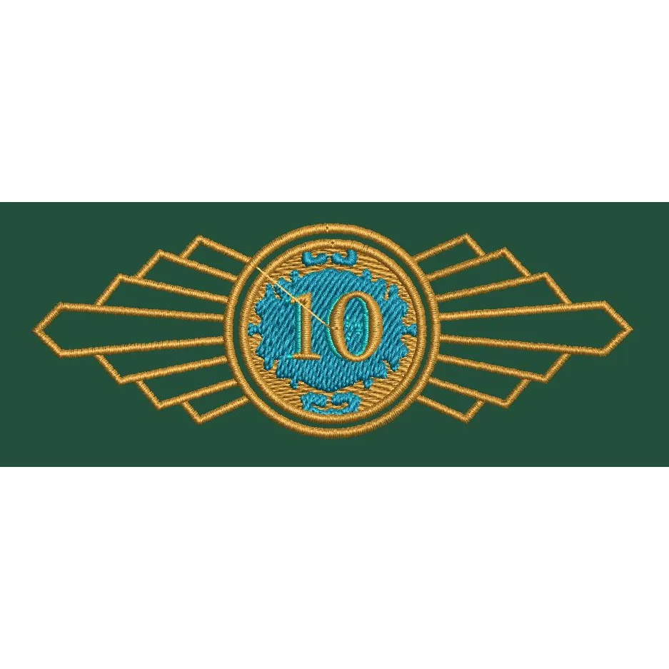 Golden Art Deco Ten Emblem Embroidery Design