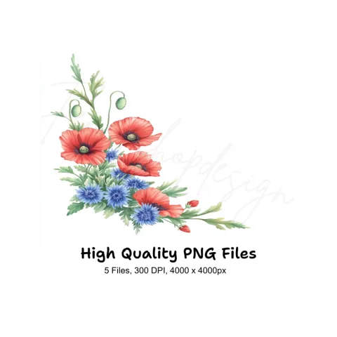 Poppy Cornflower Corners Clipart Bundle