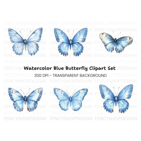 Light Blue Butterfly Clipart Bundle