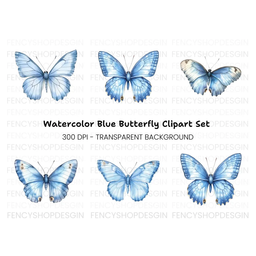 Light Blue Butterfly Clipart Bundle