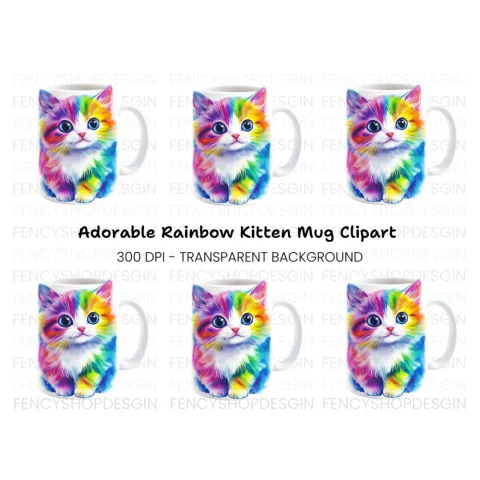Cute Rainbow Cat Clipart Bundle